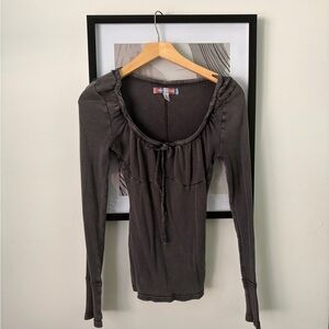 Urban Outfitters Long Sleeve Scoop Tie-Front Top